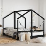 Cadru de pat pentru copii negru 2x(80x200) cm lemn masiv de pin GartenMobel Dekor