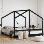 Cadru de pat pentru copii negru 2x(90x190) cm lemn masiv de pin GartenMobel Dekor