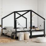 Cadru de pat pentru copii negru 2x(90x200) cm lemn masiv de pin GartenMobel Dekor