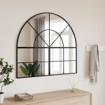 Oglindă de perete, negru, 100x90 cm, arcuită, fier GartenMobel Dekor