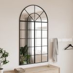 Oglindă de perete, negru, 80x140 cm, arcuită, fier GartenMobel Dekor