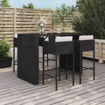 Set mobilier bar de grădină cu perne, 5 piese, negru, poliratan GartenMobel Dekor