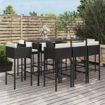 Set mobilier bar de grădină cu perne, 9 piese, negru, poliratan GartenMobel Dekor