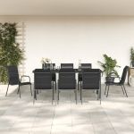 Set mobilier de grădină, 9 piese, negru, oțel și textilenă GartenMobel Dekor