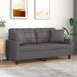 Canapea cu 2 locuri cu pernuțe, gri, 140 cm, piele ecologică GartenMobel Dekor