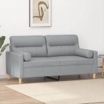 Canapea cu 2 locuri cu pernuțe, gri deschis, 140 cm, textil GartenMobel Dekor