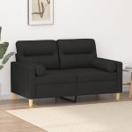 Canapea cu 2 locuri cu pernuțe, negru, 120 cm, textil GartenMobel Dekor