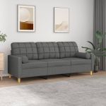 Canapea cu 3 locuri cu pernuțe, gri închis, 180 cm, textil GartenMobel Dekor