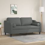 Canapea cu 2 locuri cu pernuțe, gri închis, 140 cm, textil GartenMobel Dekor