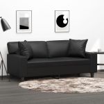 Canapea cu 2 locuri cu pernuțe, negru, 140 cm, piele ecologică GartenMobel Dekor