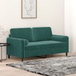 Canapea cu 2 locuri cu pernuțe, verde închis, 140 cm, catifea GartenMobel Dekor