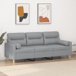 Canapea cu 3 locuri cu pernuțe, gri deschis, 180 cm, textil GartenMobel Dekor