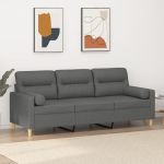 Canapea cu 3 locuri cu pernuțe, gri închis, 180 cm, textil GartenMobel Dekor
