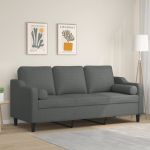 Canapea cu 3 locuri cu pernuțe, gri închis, 180 cm, textil GartenMobel Dekor