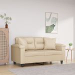 Canapea cu 2 locuri, cu perne, crem, 120 cm, microfibră GartenMobel Dekor