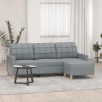 Canapea cu 3 locuri și taburet, gri deschis, 180 cm, textil GartenMobel Dekor