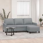 Canapea cu 3 locuri și taburet, gri deschis, 180 cm, textil GartenMobel Dekor