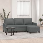 Canapea cu 3 locuri și taburet, gri închis, 180 cm, textil GartenMobel Dekor