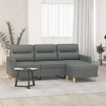 Canapea cu 3 locuri și taburet, gri închis, 180 cm, textil GartenMobel Dekor