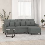 Canapea cu 3 locuri și taburet, gri închis, 180 cm, textil GartenMobel Dekor