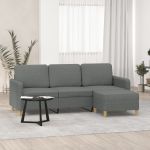 Canapea cu 3 locuri și taburet, gri închis, 180 cm, textil GartenMobel Dekor