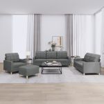 Set de canapele cu perne, 4 piese, gri închis, textil GartenMobel Dekor