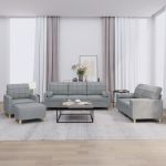 Set de canapele cu perne, 4 piese, gri deschis, material textil GartenMobel Dekor
