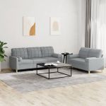 Set de canapele cu perne, 2 piese, gri deschis, material textil GartenMobel Dekor