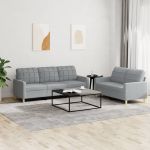 Set de canapele cu perne, 2 piese, gri deschis, textil GartenMobel Dekor