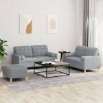 Set de canapele cu perne, 3 piese, gri deschis, textil GartenMobel Dekor