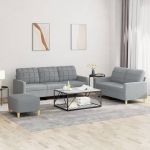 Set de canapele cu perne, 3 piese, gri deschis, textil GartenMobel Dekor