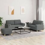 Set de canapele cu perne, 3 piese, gri închis, textil GartenMobel Dekor