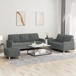 Set de canapele cu perne, 3 piese, gri închis, textil GartenMobel Dekor