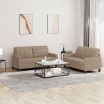 Set de canapele cu perne, 2 piese, cappuccino, piele ecologică GartenMobel Dekor