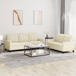 Set de canapele cu perne, 2 piese, crem, piele ecologică GartenMobel Dekor