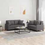 Set de canapele cu perne, 2 piese, gri, piele ecologică GartenMobel Dekor