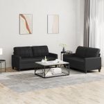 Set de canapele cu perne, 2 piese, negru, piele ecologică GartenMobel Dekor
