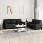 Set de canapele cu perne, 2 piese, negru, piele ecologică GartenMobel Dekor