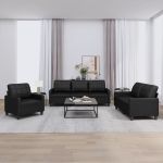 Set de canapele cu perne, 3 piese, negru, piele ecologică GartenMobel Dekor