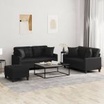 Set de canapele cu perne, 3 piese, negru, piele ecologică GartenMobel Dekor