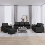 Set de canapele cu perne, 4 piese, negru, piele ecologică GartenMobel Dekor