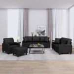 Set de canapele cu perne, 4 piese, negru, piele ecologică GartenMobel Dekor