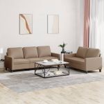 Set de canapele cu perne, 2 piese, cappuccino, piele ecologică GartenMobel Dekor
