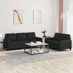Set de canapele cu perne, 2 piese, negru, piele ecologică GartenMobel Dekor