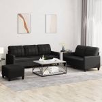 Set de canapele cu perne, 3 piese, negru, piele ecologică GartenMobel Dekor