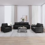 Set de canapele cu perne, 3 piese, negru, catifea GartenMobel Dekor