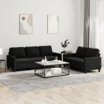 Set de canapele cu perne, 2 piese, negru, catifea GartenMobel Dekor