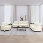 Set de canapele cu perne, 3 piese, crem, catifea GartenMobel Dekor