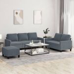Set de canapele cu perne, 3 piese, gri închis, catifea GartenMobel Dekor