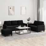 Set de canapele cu perne, 3 piese, negru, catifea GartenMobel Dekor